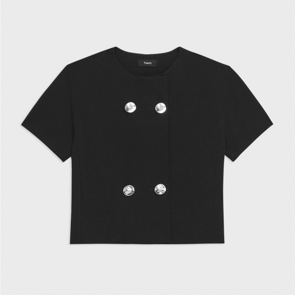 THEORY Double-Breasted Crop Top in Crepe - Picture 6 of 6